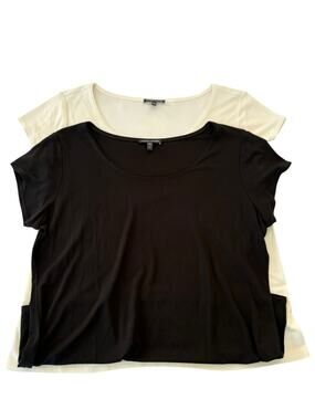 Eileen Fisher size XL set of two Women's Scoop Neck Short Sleeve silk shirt